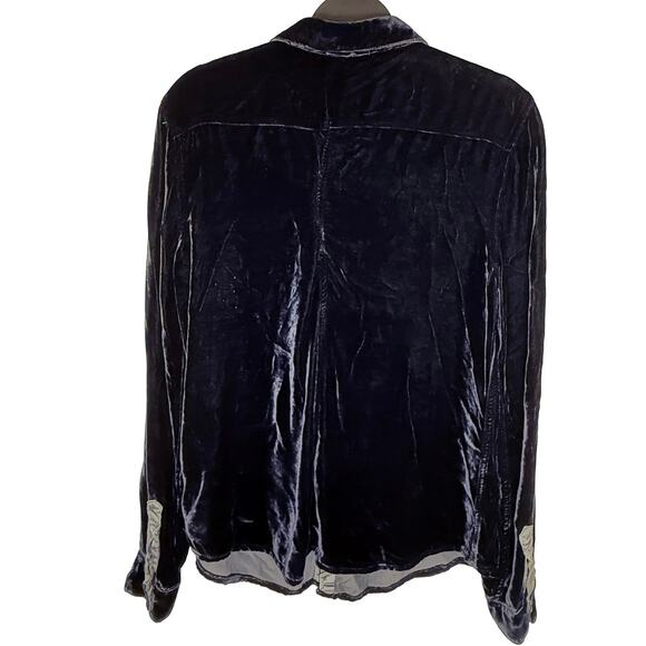Free People x CP Shades Joss Velvet Velour Button Up Top Blouse Tunic Dark Blue - Picture 3 of 10